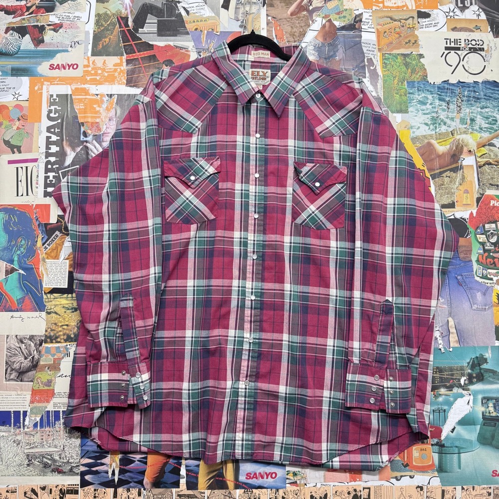 ELY CATTLEMAN Big Man Plaid Western Pearl Snap Long Sleeve Shirt‎ 3XLB